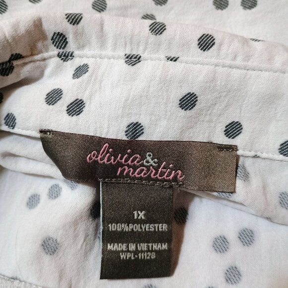EUC: Olivia & Martin Sze 1X White Polka Dot Blouse - Picture 3 of 4